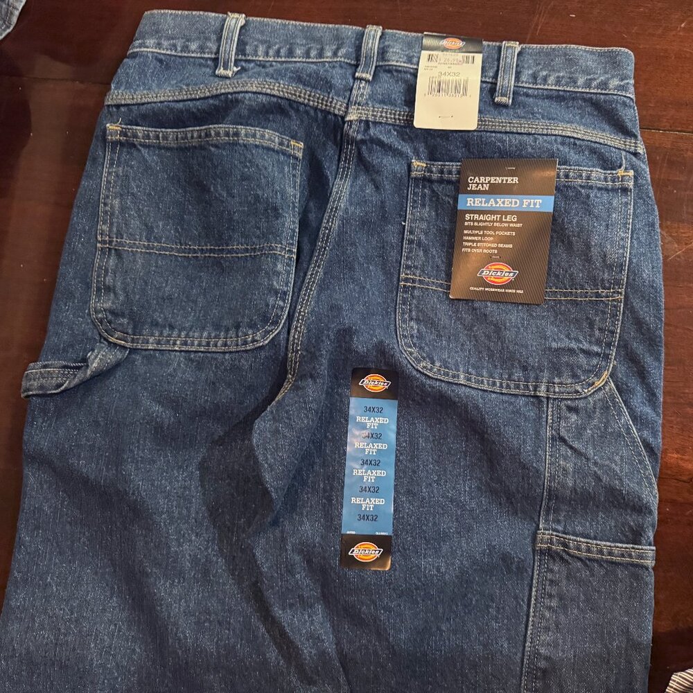 Dickies Carpenter Jeans NWT 34x32 Relaxed Fit Straight Leg Utility Workwear Deni